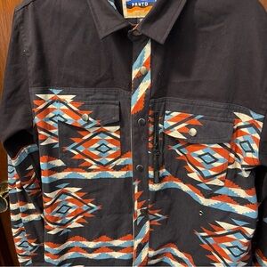 Men's Black Patterned Lightweight Shirt Jacket with Aztec Print